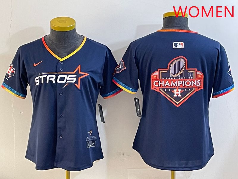 Women Houston Astros Blank Drak Blue Fourth generation Joint Name 2025 Nike MLB Jersey style 13